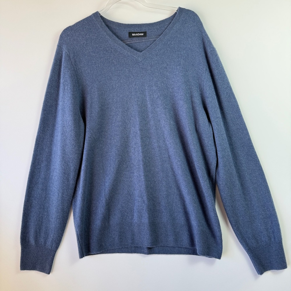 NAADAM‎ V-Neck Sweater Mens Large Blue Excellent 100% Cashmere Long Sleeve Solid